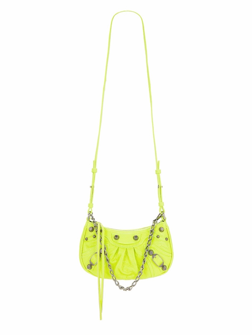 NWT $1650 Balenciaga Le Cagole Mini Leather Chain Shoulder Bag Wallet WOC Neon